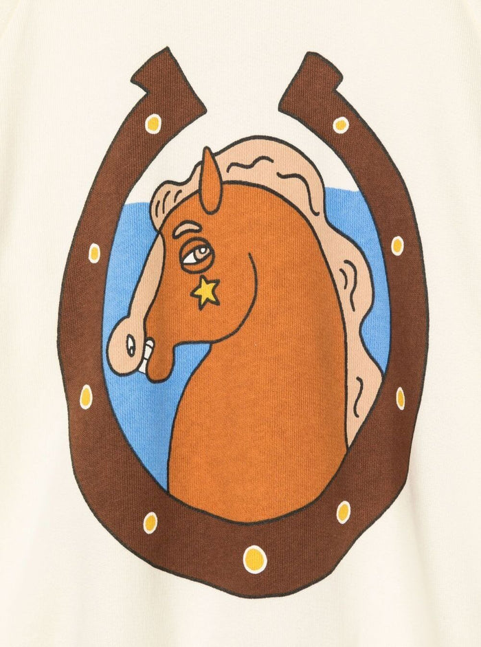 Cream Sweatshirt Organic Cotton With Print On The Front White Sweatshirts