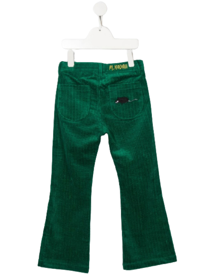 Pine Green Flared Pants Organic Cotton Ribbed Design Elastane Trousers