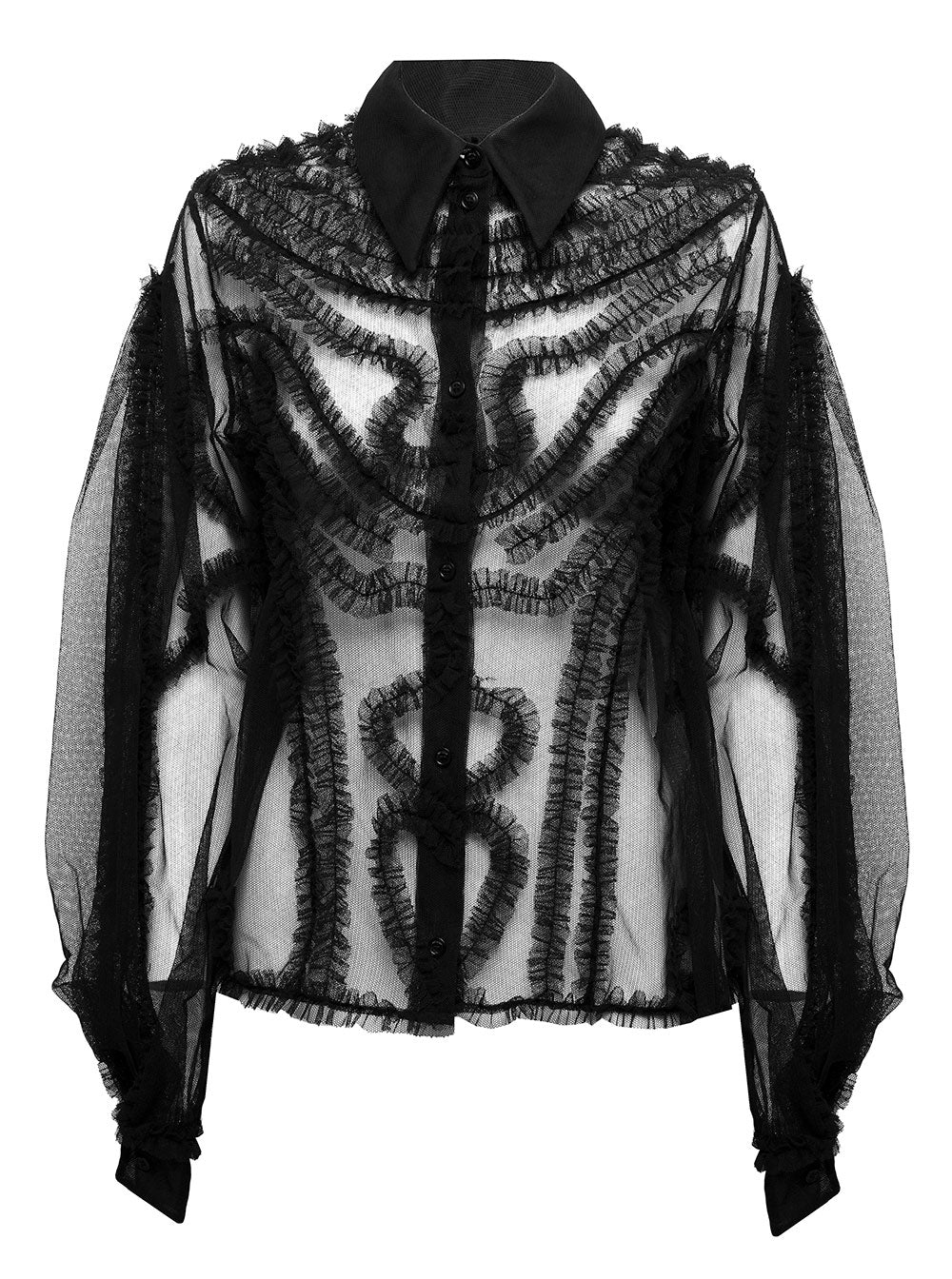 Camicia Colletto Classico Tulle Di Cotone Donna Del Core Black Cotton Shirts And Blouses