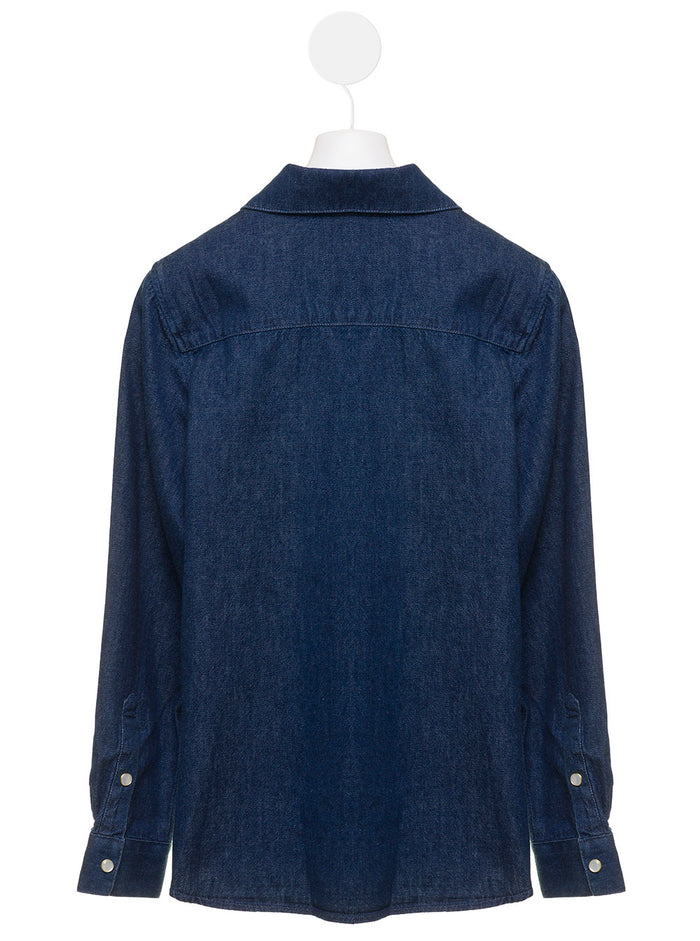 Shirt With Rose Embroidery Blue Denim Organic Cotton Kids Mini Rodini Blu And Blouses
