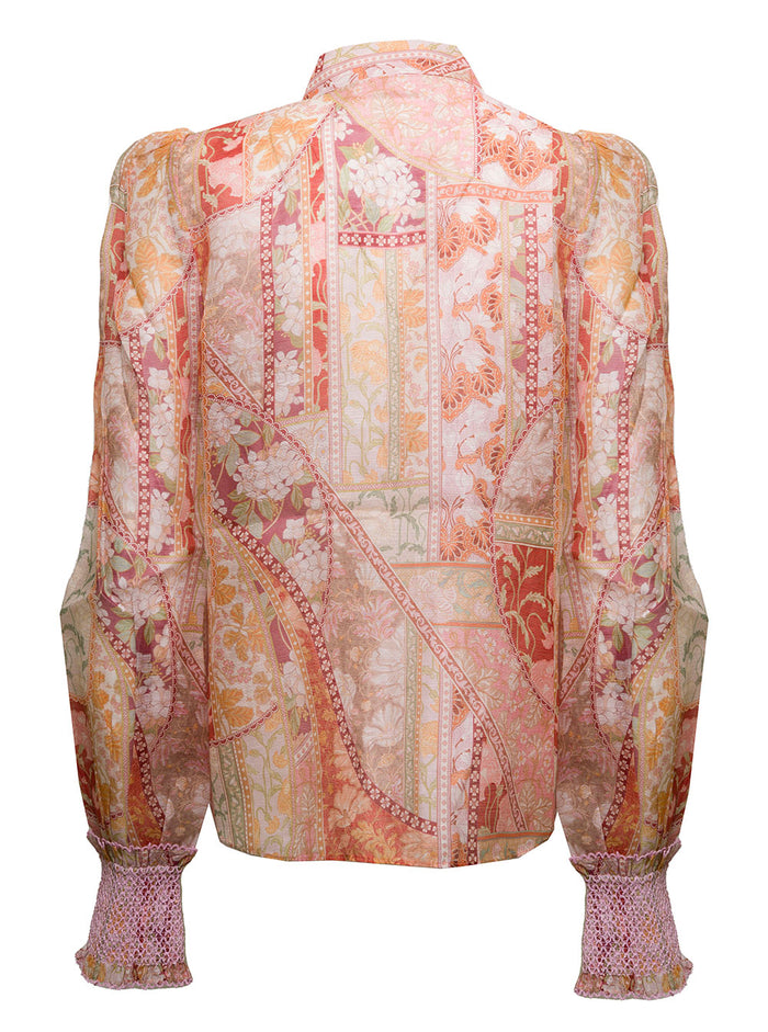 Blusa Kaleidoscope Tuxedo Stampa Floreale Organza Donna Zimmermann Orange Silk Linen Shirts And Blouses