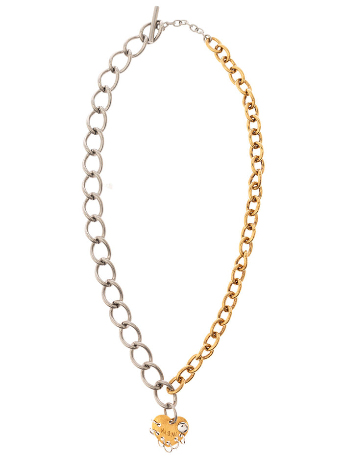 Raw Hearts Two-Tone Chain Necklace Woman Marni Brass Necklaces