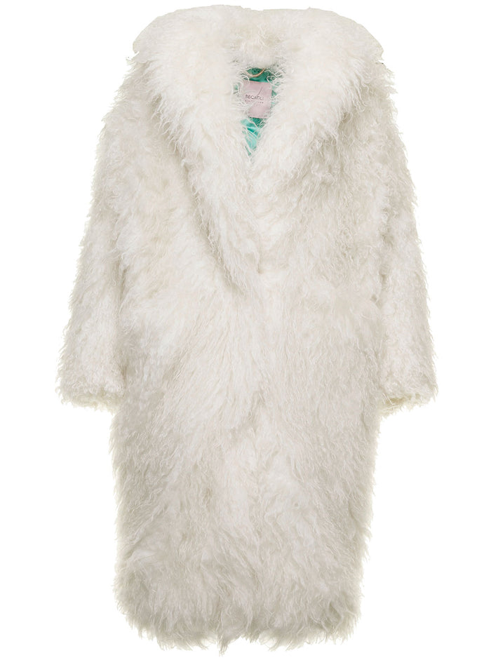 White Fur Effect Long Coat Mohair Beacagli Woman Polyamide Shearling Jackets And Furs