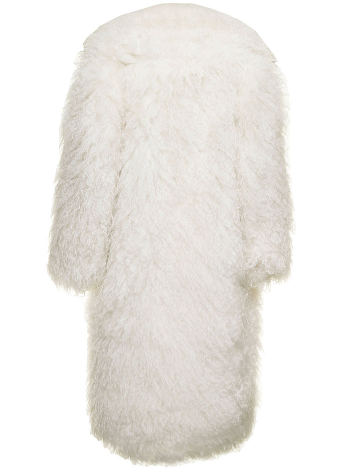 White Fur Effect Long Coat Mohair Beacagli Woman Polyamide Shearling Jackets And Furs