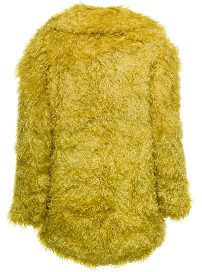 Yellow Fur Effect Coat Mohair Beacagli Woman Polyamide Shearling Jackets And Furs