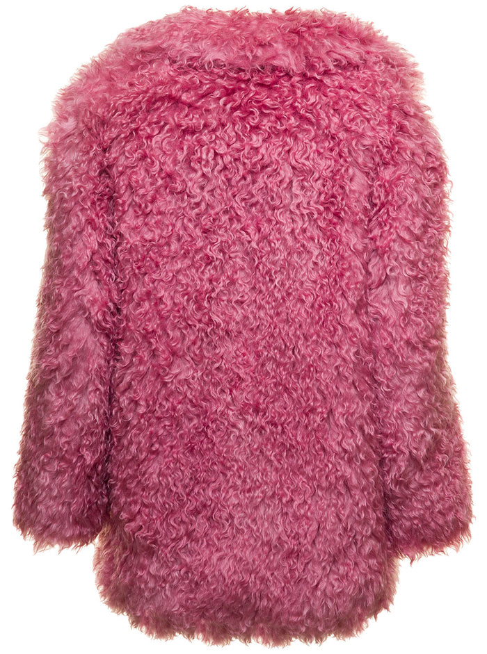 Pink Fur Effect Coat Mohair Beacagli Woman Polyamide Shearling Jackets And Furs