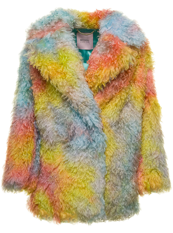 Multicolor Fur Effect Coat Mohair Beacagli Woman Polyamide Shearling Jackets And Furs