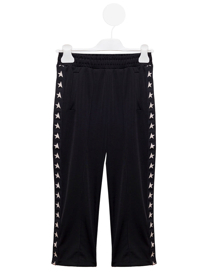 Black Jersey Jogger With Star Print Golden Goose Kids Girl Polyester Trousers