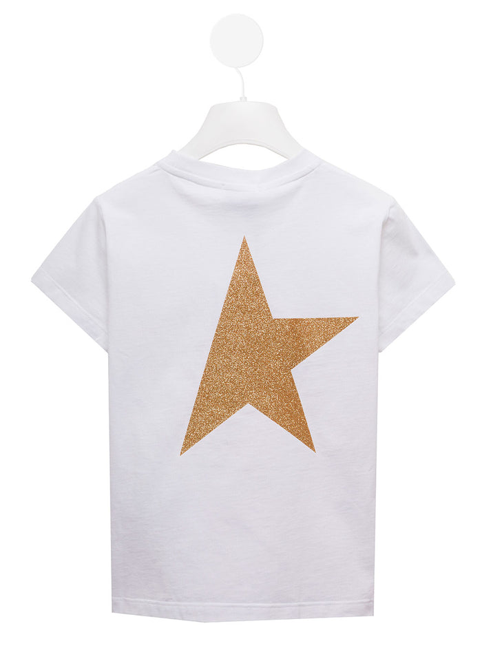 L White Cotton T-Shirt With Star Logo Print Golden Goose Kids Gir Elastane Tshirts And Polo Shirts