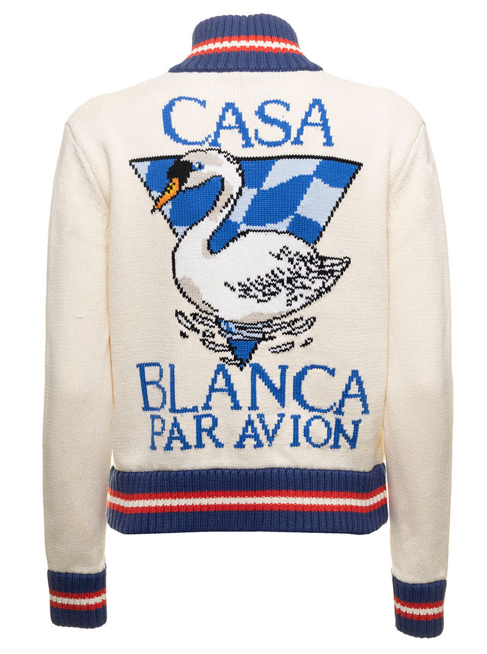 Intarsia Knit Multicolor Cardigan Cotton Woman Casablanca White Jersey