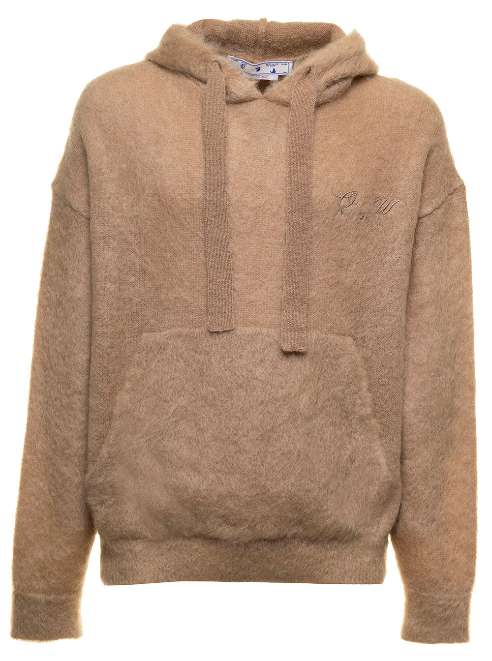 Camel Brown Hoodie With Arrow Motif Mohair Man Off-White Beige Sweatshirts
