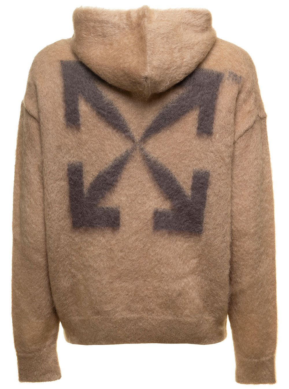 Camel Brown Hoodie With Arrow Motif Mohair Man Off-White Beige Sweatshirts