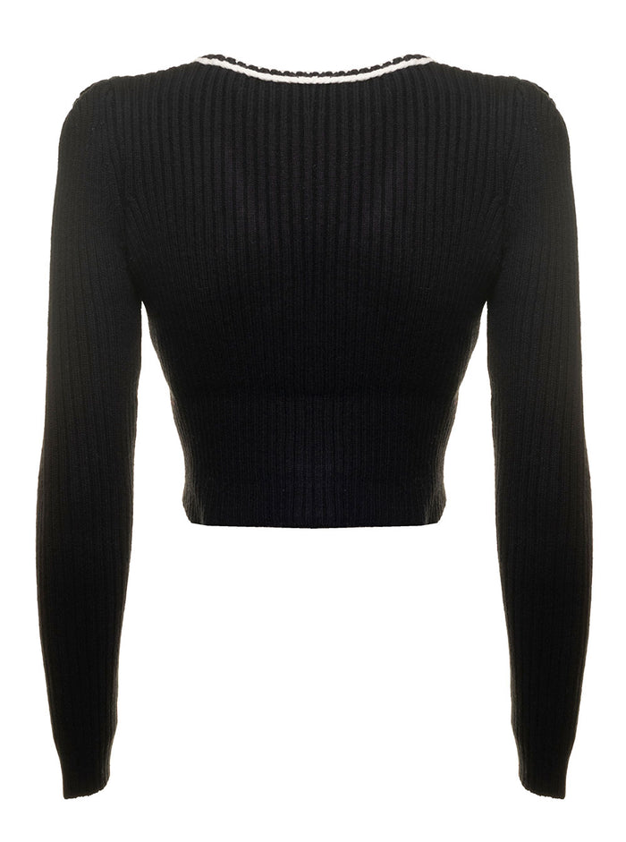 Cable Knit Cropped Cardigan Black Woman Self Portrait Jersey