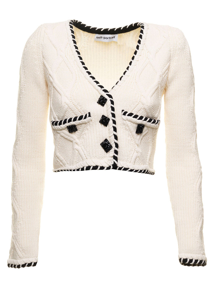 Cable Knit Cardigan White Jersey