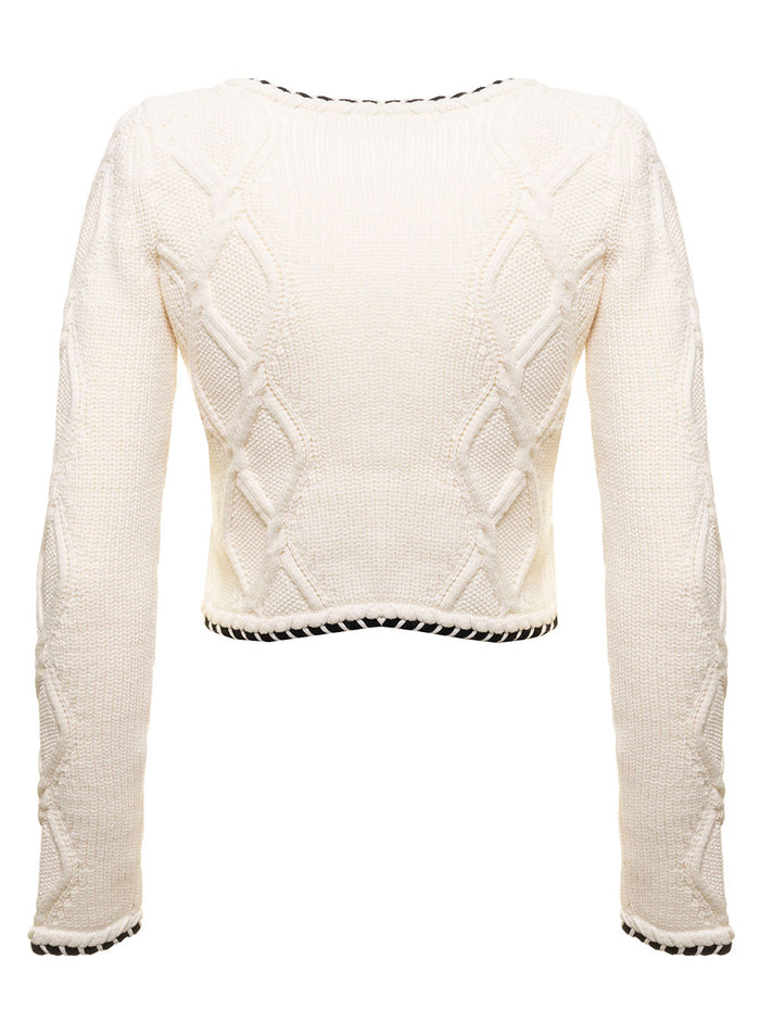 Cable Knit Cardigan White Jersey