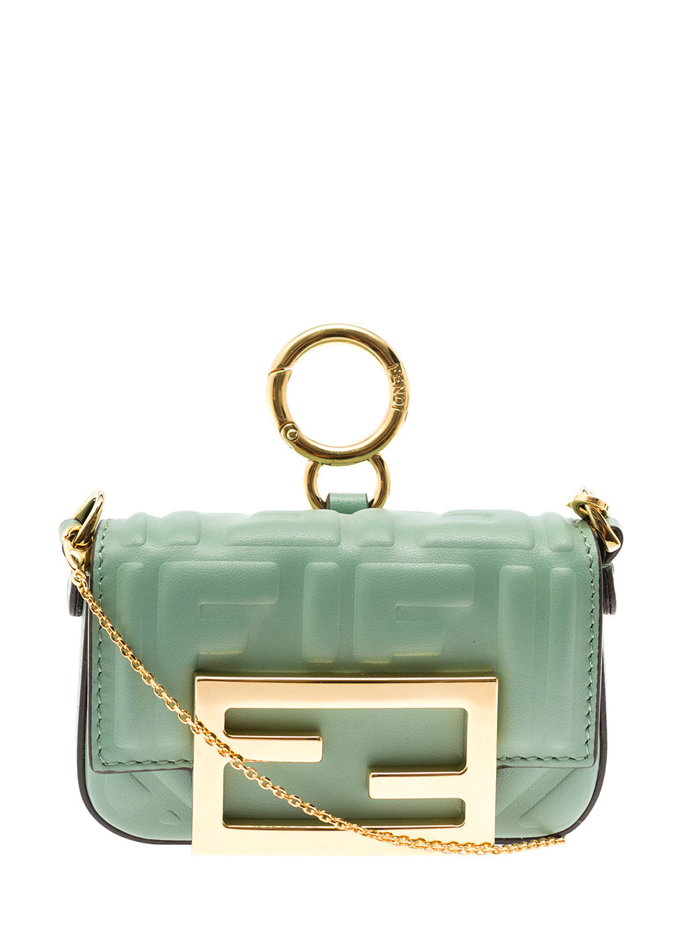 Ff Embossed Nano Baguette Green Lamb Crossbody Bags
