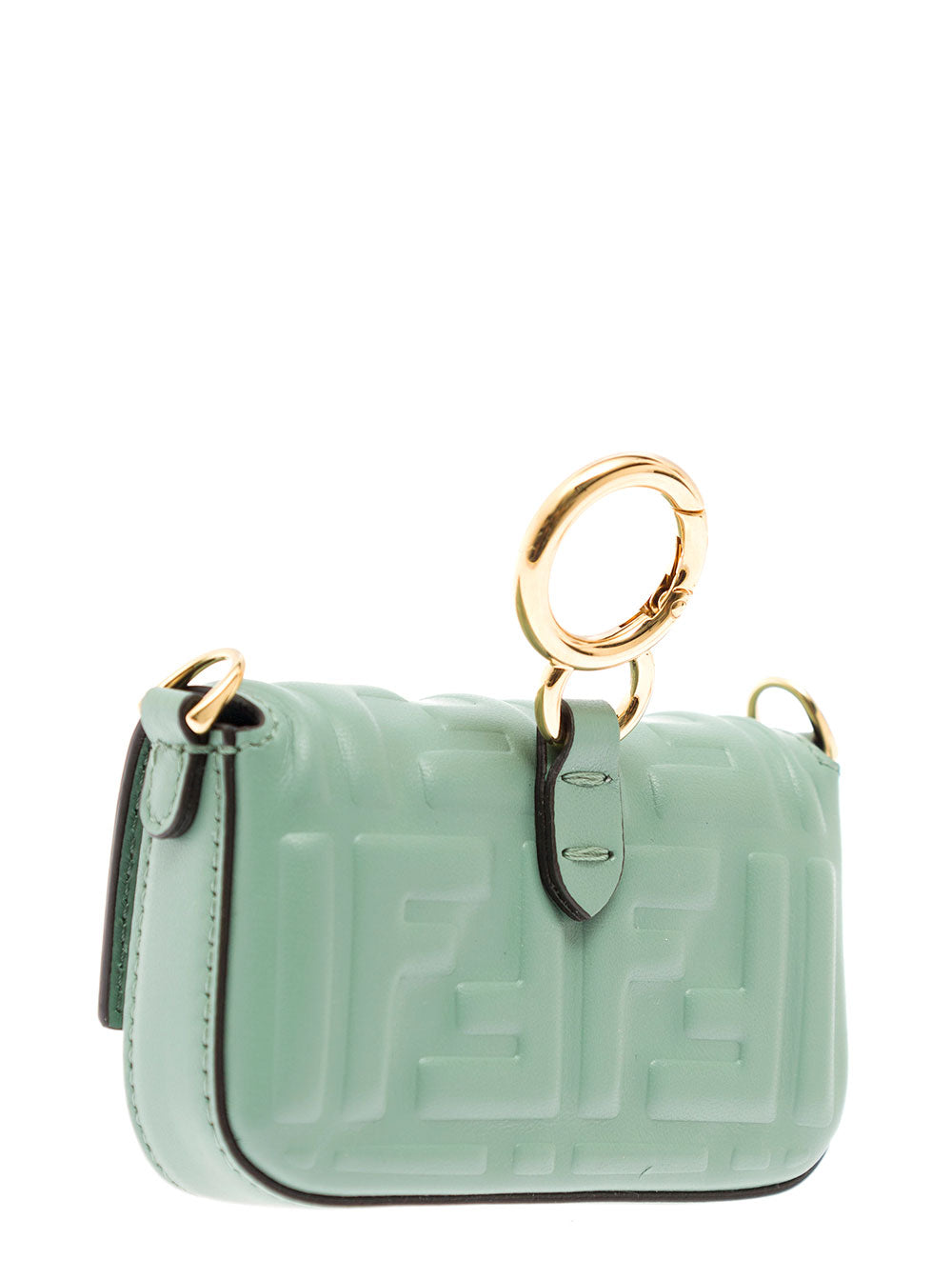 Ff Embossed Nano Baguette Green Lamb Crossbody Bags
