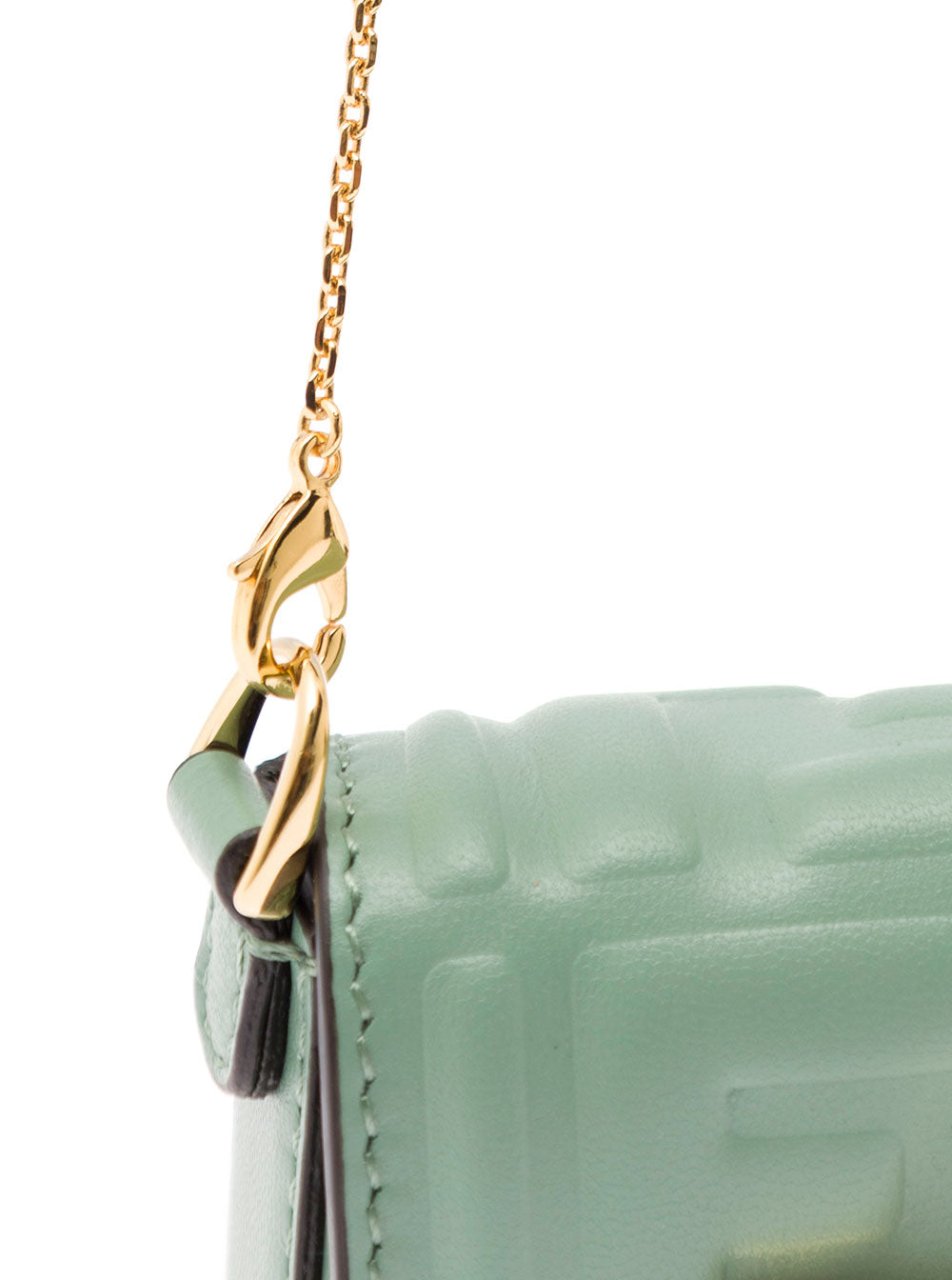Ff Embossed Nano Baguette Green Lamb Crossbody Bags
