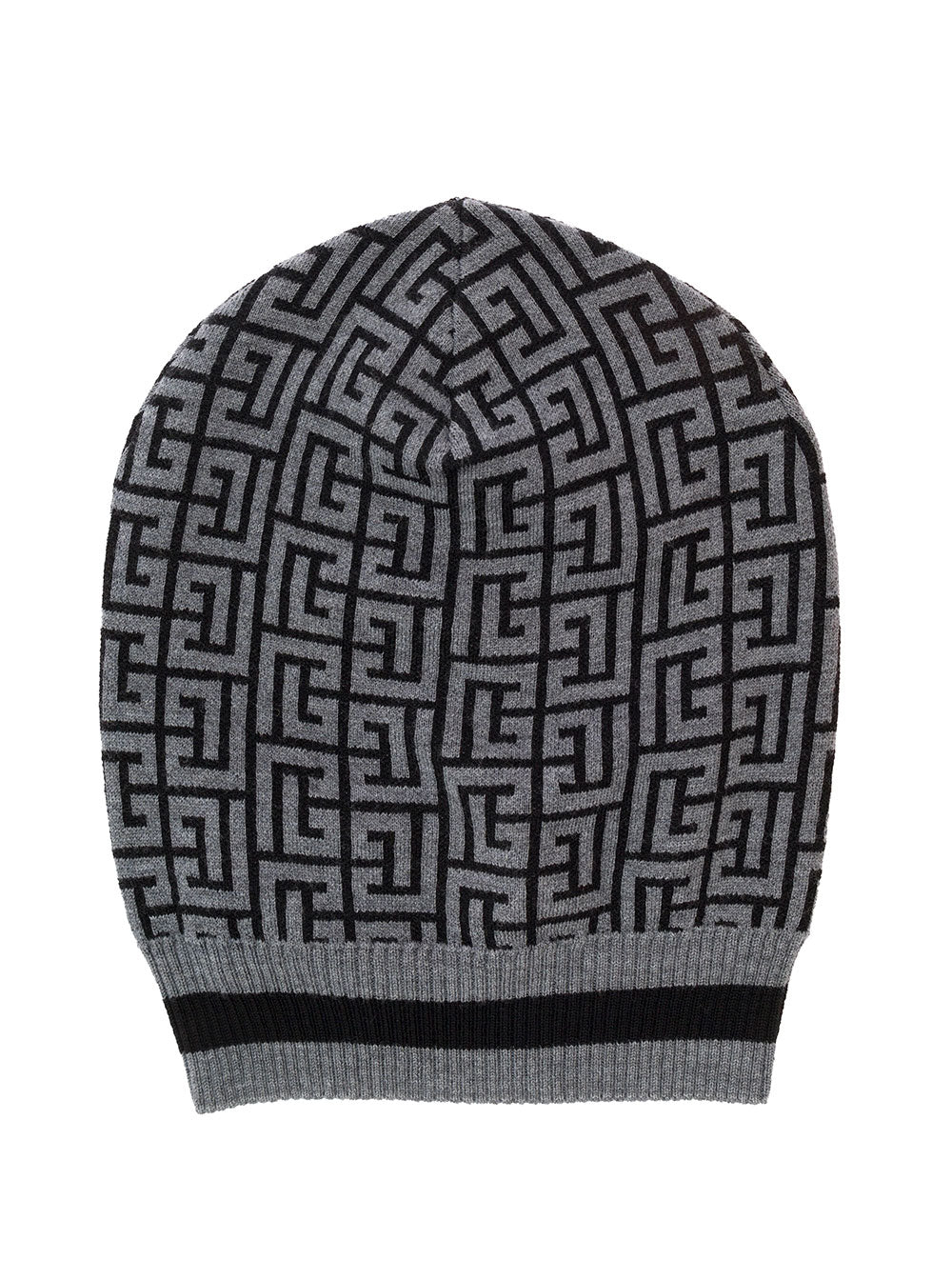 Grey Monogram Knit Beanie Man Balmain Wool Hats And Gloves