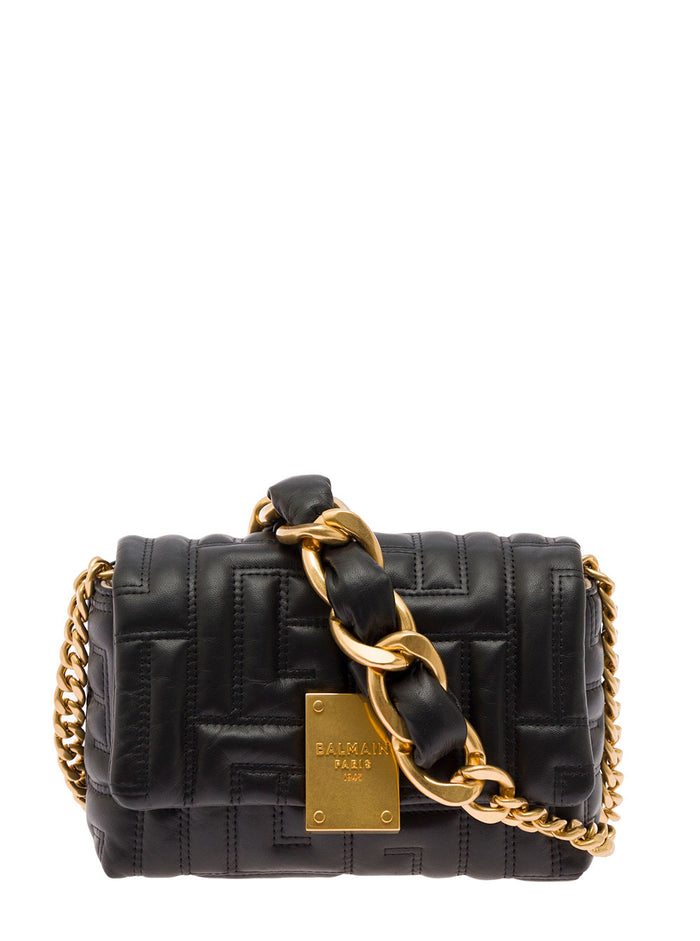 Mini Black 1945 Quilted Shoulder Bag Woman Balmain Lamb Crossbody