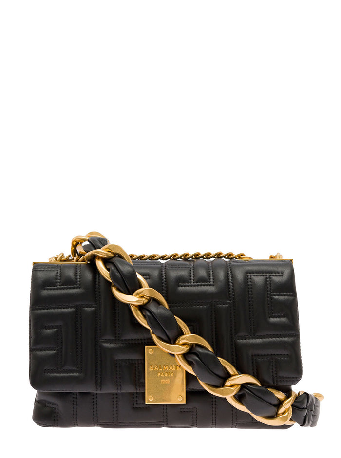 Small Black 1945 Quilted Shoulder Bag Woman Balmain Lamb Crossbody