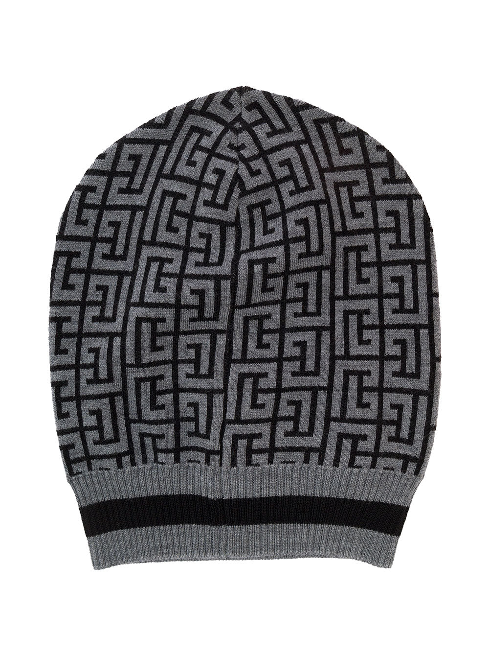 Grey Monogram Knit Beanie Man Balmain Wool Hats And Gloves