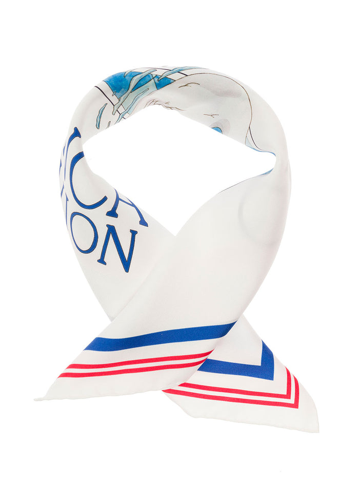 White Illustration-Print Silk Scarf Man Casablanca Scarfs And Foulards