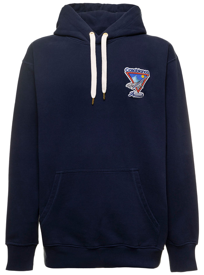 Casablanca Aiiiiir Embroidered Hooded Sweatshirt Navy Loopback - Blu Organic Cotton Sweatshirts