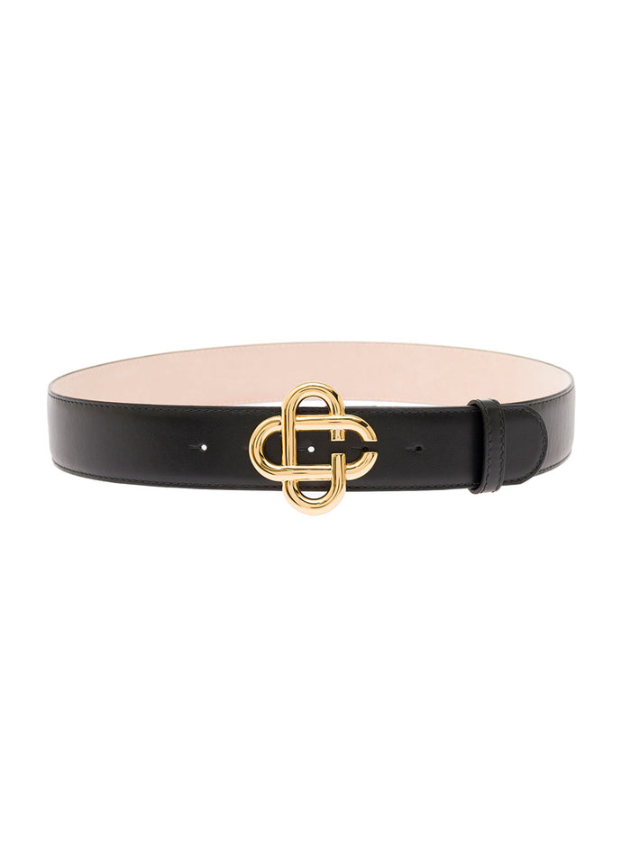 Decorative-Buckle Black Leather Belt Man Casablanca Calf