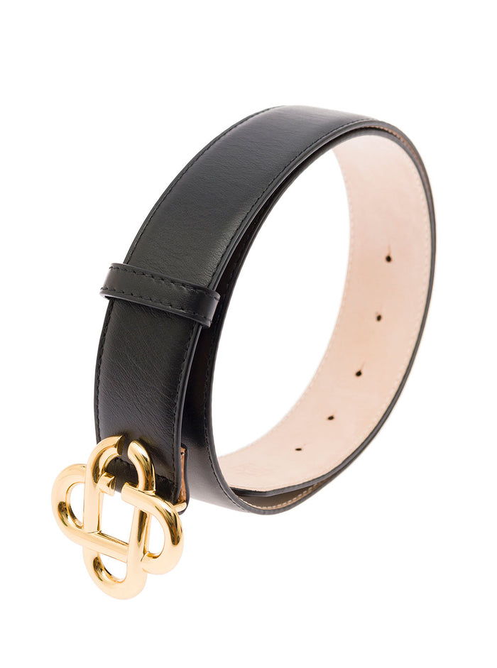 Decorative-Buckle Black Leather Belt Man Casablanca Calf