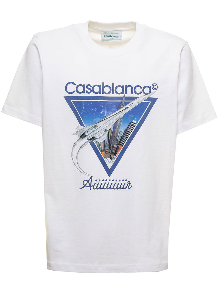 Casablanca Aiiiiir Printed T-Shirt White Jersey - Top Seller Organic Cotton Tshirts And Polo Shirts