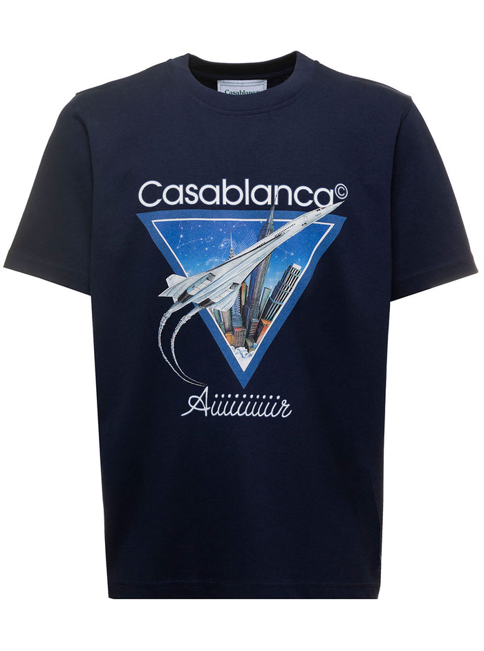 Casablanca Aiiiiir Printed T-Shirt White Jersey - Top Seller Blu Organic Cotton Tshirts And Polo Shirts