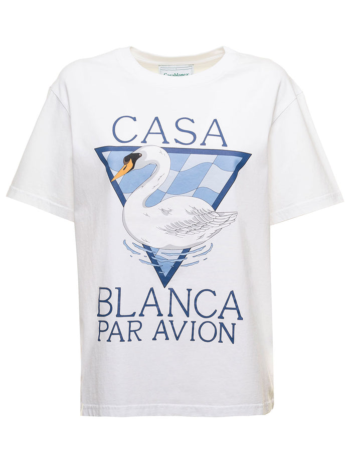 Casablanca Par Avion Screen Printed T-Shirt White Organic Cotton Tshirts And Polo Shirts
