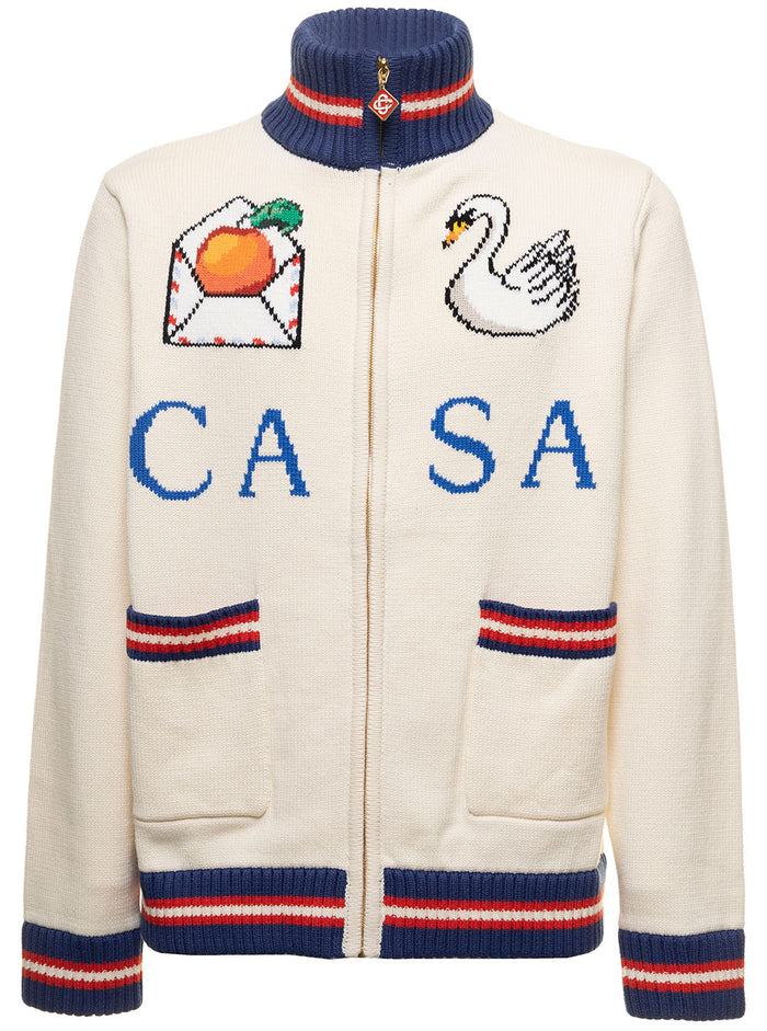 Casa Swan Zip Up Jacket Cotton Knit White - Jersey
