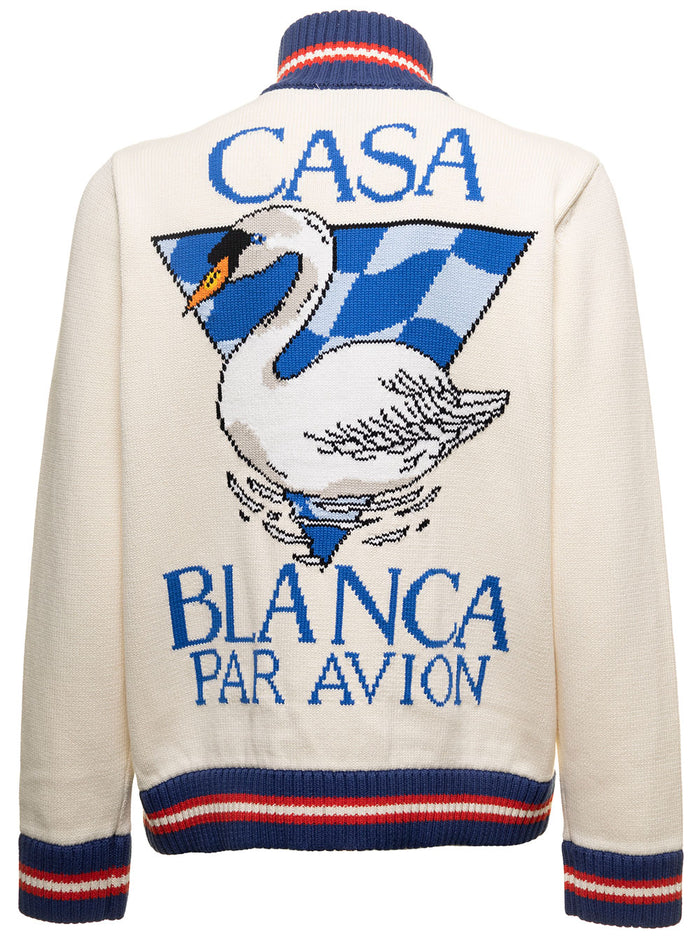 Casa Swan Zip Up Jacket Cotton Knit White - Jersey