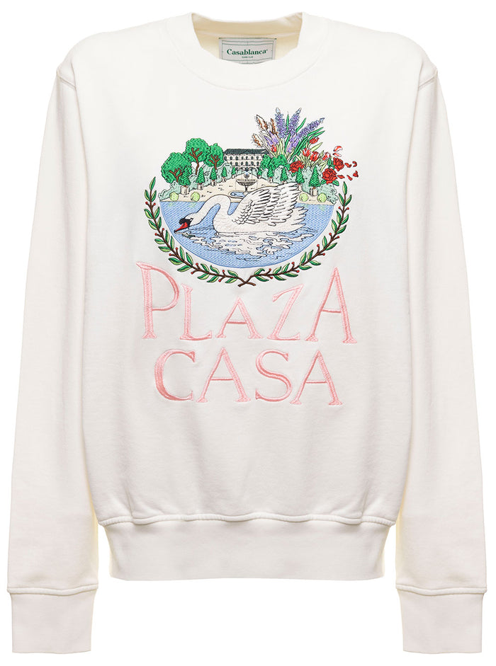 Plaza Casa Embroidered Sweatshirt White Cotton Woman Casablanca Organic Sweatshirts