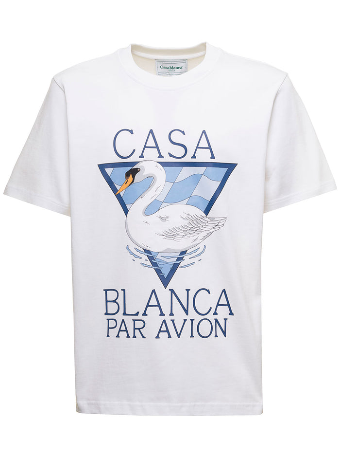 Casablanca Par Avion Screen Printed T-Shirt White Jersey - Organic Cotton Tshirts And Polo Shirts