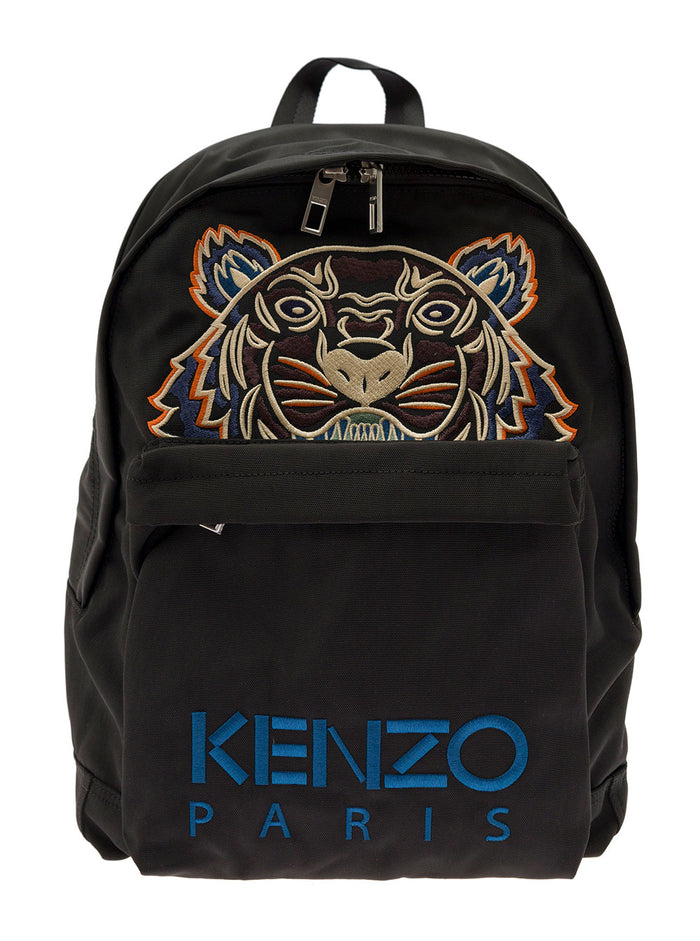 Black Backpack With Embroidered Tiger Head Man Kenzo Polyester Backpacks And Belt Bags