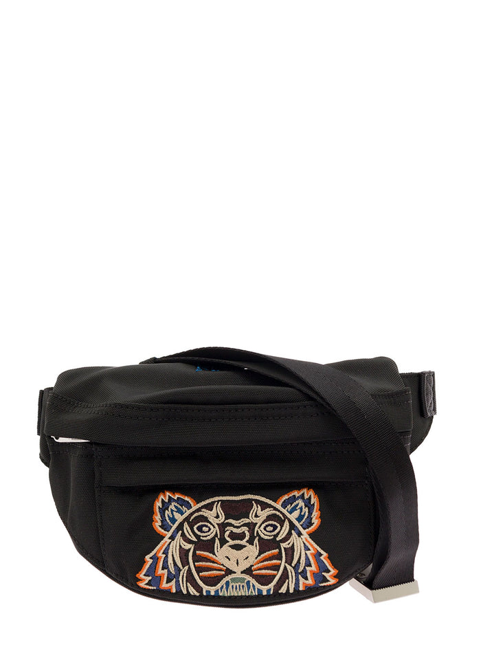 Mini Black Belt Bag With Embroidered Tiger Head Man Kenzo Polyester Crossbody