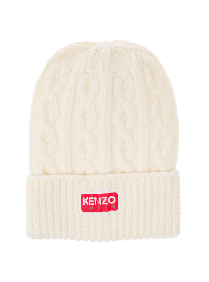 White Cable-Knit Beanie Hat Man Kenzo Wool And Gloves