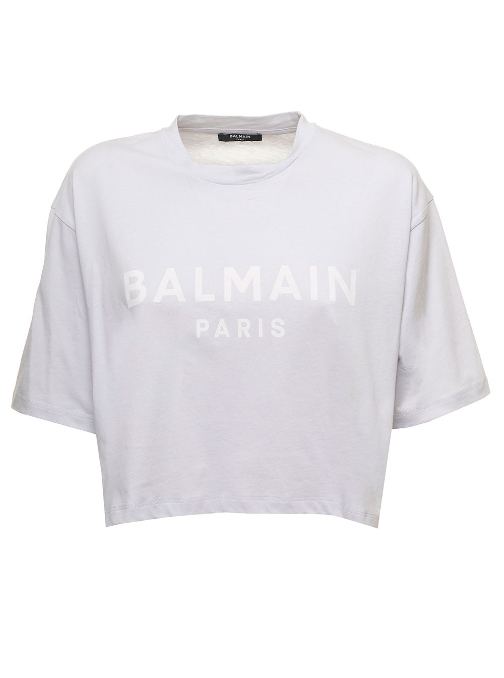 Cropped Balmain Print T-Shrt Blu Cotton Tshirts And Polo Shirts