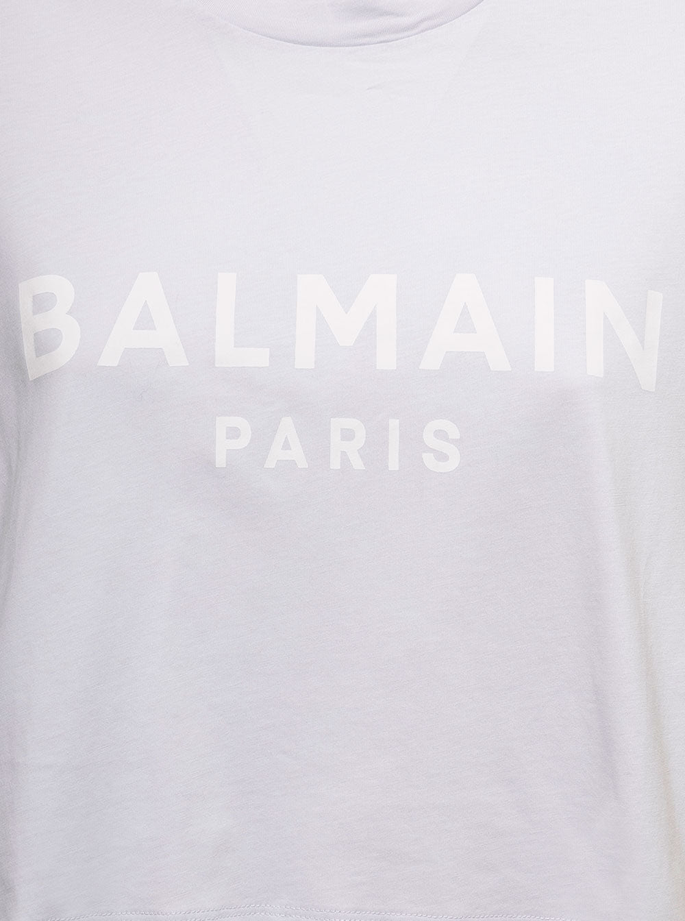Cropped Balmain Print T-Shrt Blu Cotton Tshirts And Polo Shirts