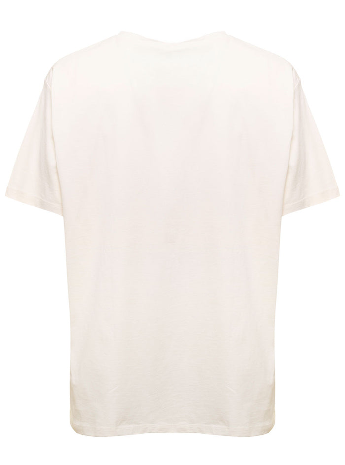 White Oversize T-Shirt With Charcoal Logo Cotton Man Balmain Beige Tshirts And Polo Shirts