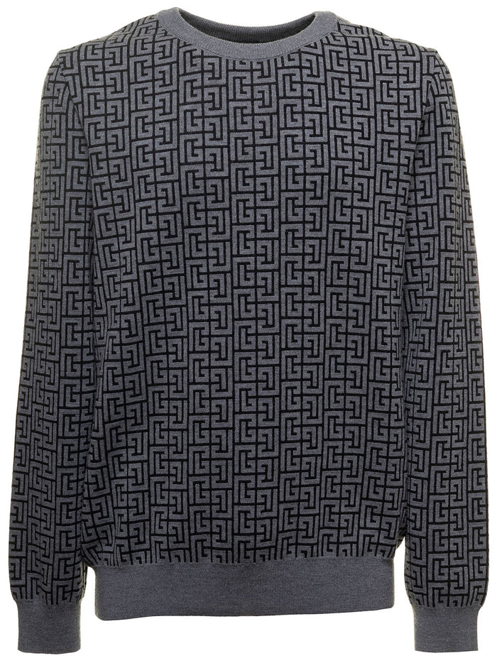 Monogram Wool & Linen Crewneck Grey Polyamide Jersey
