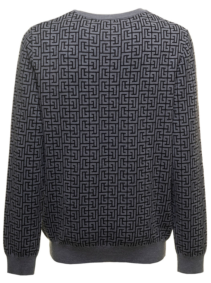 Monogram Wool & Linen Crewneck Grey Polyamide Jersey