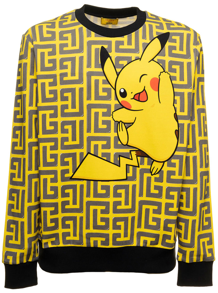 Pokémon Multicolour Jersey Sweatshirt With Allover Printed Pattern Balmain Men Yellow Cotton Elastane Sweatshirts