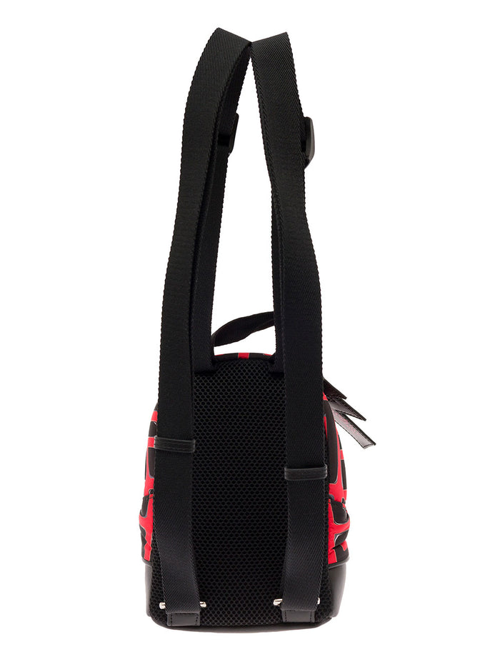 Red Pokémon Back Pack Tech Canvas With Printed Pikachu, Pattern And Logo Balmain Man Polyester Backpacks Belt Bags