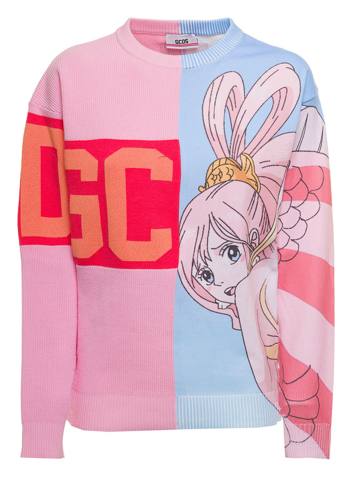Gcds Womans Shirahoshi Hybrid Sweater Pink Cotton Sweatshirts
