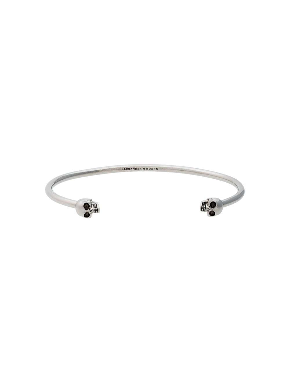 Silver-Tone Metal Skull-Embellished Cuff Bracelet Metallic Brass