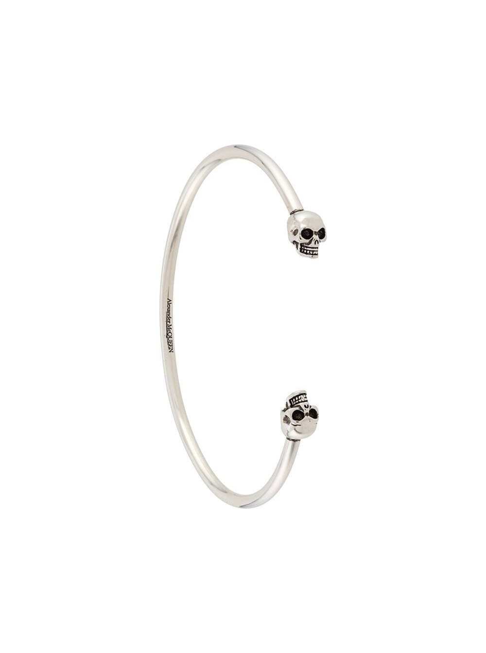 Silver-Tone Metal Skull-Embellished Cuff Bracelet Metallic Brass